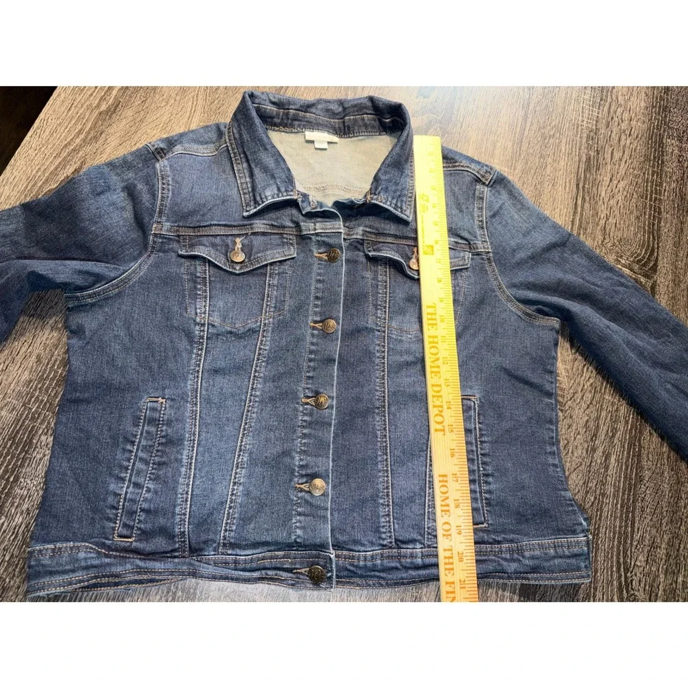 Westport 1962 Womens XL Denim Trucker Jacket Dark Wash Button Up Blue Jean Coat - Picture 6 of 8